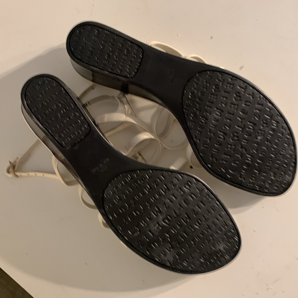 Stuart Weitzman white leather wedge sandals. Preowned-see pics. W/brown. Sz 10M - Picture 4 of 11